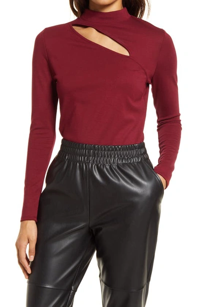 Halogenr Halogen Cutout Mock Neck Knit Top In Burgundy Stem