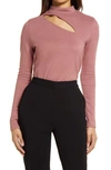 Halogenr Halogen Cutout Mock Neck Knit Top In Pink Adobe