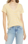 Caslonr Caslon Rounded V-neck T-shirt In Yellow- Ivory Stripe