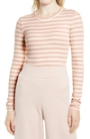 Nordstrom Everyday Long Sleeve Crewneck Rib T-shirt In Pink- Ivory Stripe