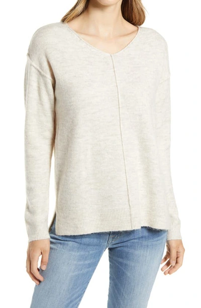 Caslonr High/low V-neck Sweater In Beige Oatmeal Light Heather