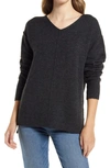 Caslonr High/low V-neck Sweater In Grey Dark Charcoal Heather
