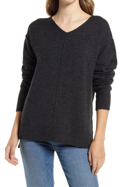 Caslonr High/low V-neck Sweater In Grey Dark Charcoal Heather