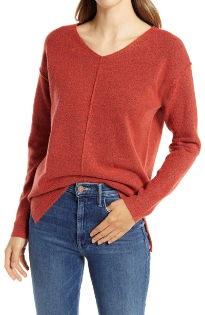 Caslonr High/low V-neck Sweater In Rust Spice