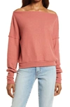 Treasure & Bond Off The Shoulder Thermal Knit Top In Rust Marsala