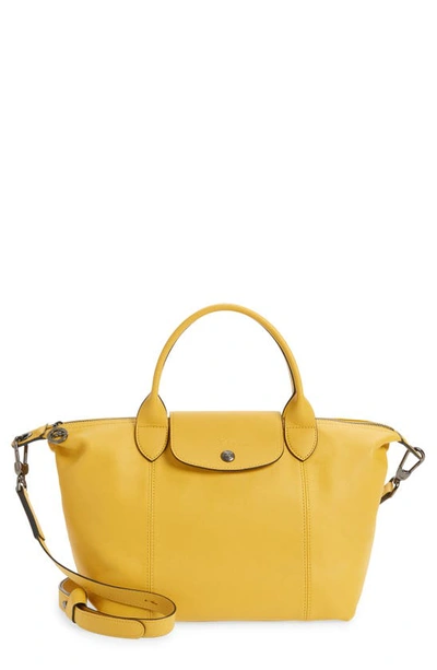 Longchamp Le Pliage Cuir Leather Shoulder Bag In Yellow