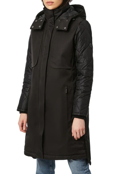 Bernardo Water Resistant Parka With Removable Hood In Black