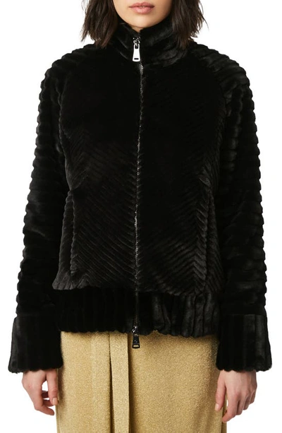 Bernardo Textured Faux Fur Jacket In Black