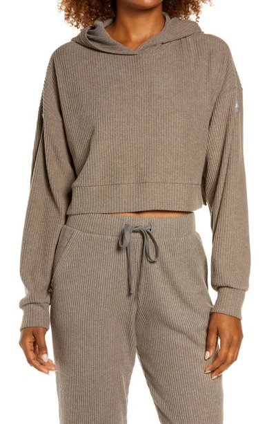 Alo Yoga Muse Ribbed Crop Hoodie In Shadow Grey