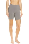 Alo Yoga High Waist Biker Shorts In Shadow Grey