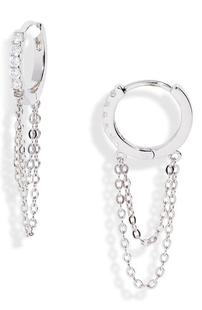 Nordstrom Chain Drop Huggie Hoop Earrings In Clear- Silver