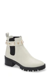 Karl Lagerfeld Pola Imitation Pearl Chelsea Bootie In Bone Leather