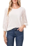 Cece Lace Sleeve Stretch Crepe Blouse In Soft Ecru