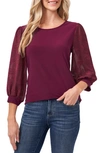 Cece Lace Sleeve Stretch Crepe Blouse In Deep Marsala