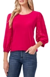 Cece Lace Sleeve Stretch Crepe Blouse In Fuchsia Glow