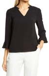 Cece Ruffle Cuff Crepe Top In Rich Black