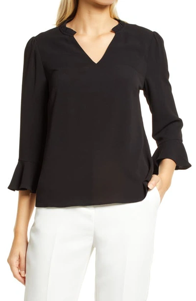 Cece Ruffle Cuff Crepe Top In Rich Black