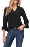 Cece Ruffle Cuff Crepe Top In Rich Black
