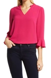 Cece Ruffle Cuff Crepe Top In Fuchsia Glow