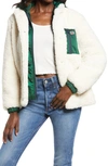 Levi's High Pile Fleece Hooded Zip Jacket In Cream/ Pine Green
