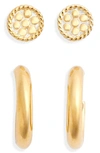 ANNA BECK SET OF 2 STUD & HUGGIE HOOP EARRINGS,ER10306-GLD