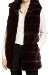 Via Spiga Hooded Faux Fur Vest In Burgundy