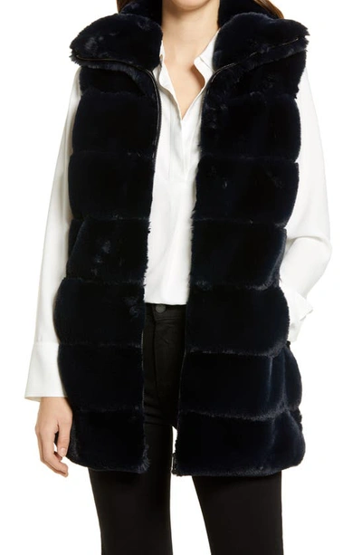 Via Spiga Hooded Faux Fur Vest In Navy