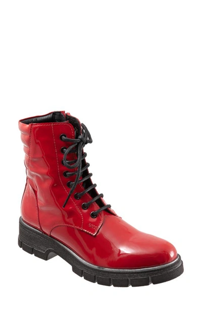 Bueno Rage Lace-up Combat Boot In Red Patent Leather