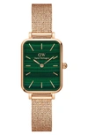 Daniel Wellington Women's Quadro Melrose Rose Gold-tone Stainless Steel Watch 20 X 26mm In Rose Gold/ Green