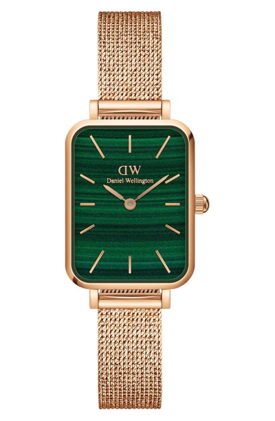 Daniel Wellington Women's Quadro Melrose Rose Gold-tone Stainless Steel Watch 20 X 26mm In Green/rose Gold