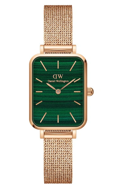 Daniel Wellington Women's Quadro Melrose Rose Gold-tone Stainless Steel Watch 20 X 26mm In Rose Gold/ Green