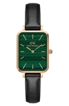Daniel Wellington Quadro Melrose Leather Strap Watch, 20mm X 26mm In Rose Gold/ Green
