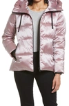 Sam Edelman Iridescent Water Repellent Hooded Puffer Jacket In Rose