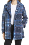 Sam Edelman Plaid Teddy Coat In Blue Plaid