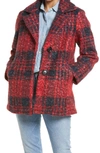 Sam Edelman Plaid Teddy Coat In Red/ Charcoal Plaid