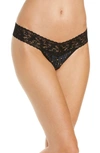Hanky Panky Mid Rise Lace Trim Thong In Blue Leopard