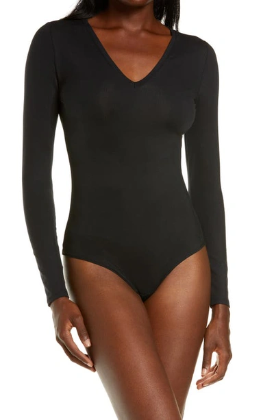 Spanxr Suit Yourself Long Sleeve V-neck Bodysuit In Classic Black