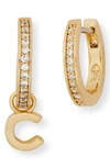 Kate Spade Cubic Zirconia Pavé Initial Huggie Earrings In Clear/ Gold C