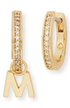 Kate Spade Cubic Zirconia Pavé Initial Huggie Earrings In Clear/ Gold M