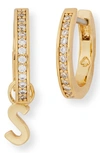 Kate Spade Cubic Zirconia Pave Initial Huggie Earrings In Clear/ Golds