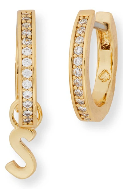 Kate Spade Cubic Zirconia Pave Initial Huggie Earrings In Clear/ Golds