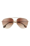 Burberry 59mm Polarized Aviator Sunglasses In Light Gold/ Brown Gradient