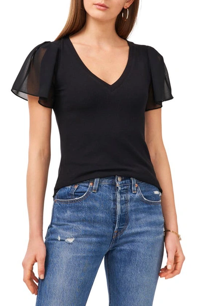 1.state Flutter Sleeve Rib Knit T-shirt In Rich Black