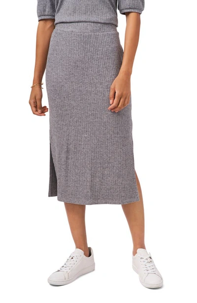 1.state Rib Knit Side Slit Midi Pencil Skirt In Pewter Heather