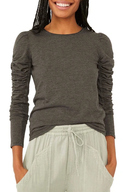 Free People Natasha Ruffle Sleeve Top In Black/black