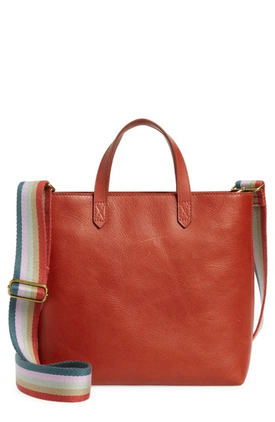 Madewell Small Transport Leather Crossbody Tote In Faded Rust Multi