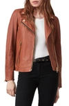 Allsaints Dalby Leather Biker Jacket In Cognac Brown