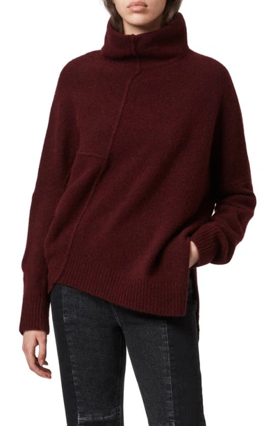 Allsaints Lock Roll Neck Wool Blend Sweater In Bordeaux Red/ Berry