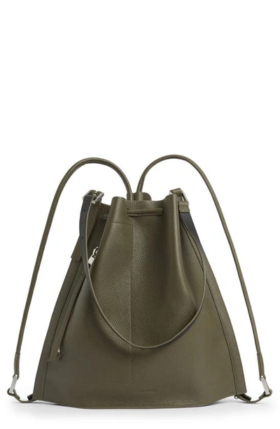 Allsaints Alpha Convertible Leather Backpack In Dusty Khaki Green
