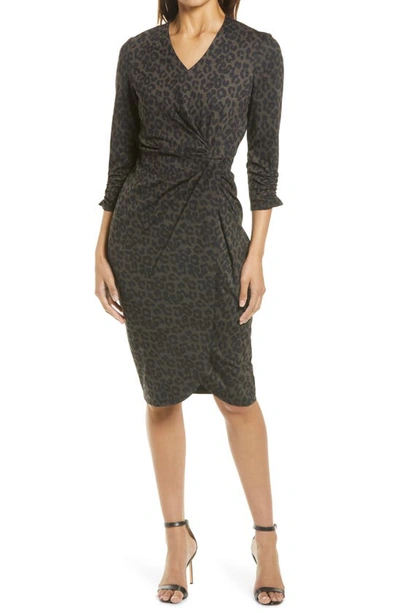 Tahari Plaid V-neck Sheath Dress In Leopard